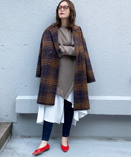 PICCIN（ピッチン）の「ツイードチェックダブルコート（チェスター