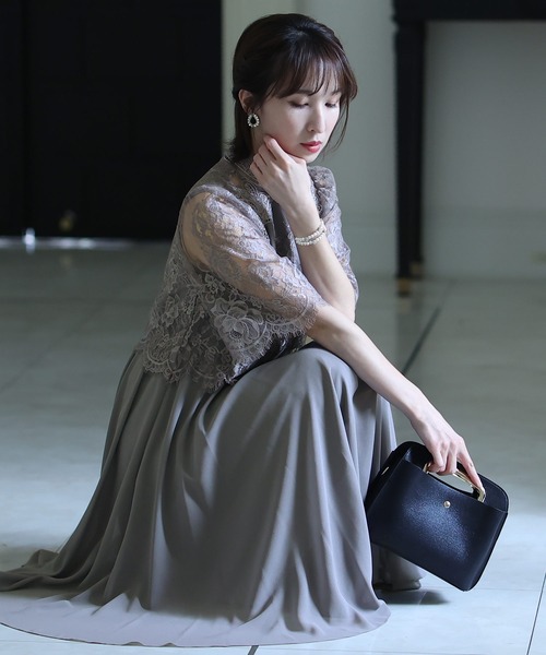 セール】結婚式 パーティードレス クラシカル七分袖&ミモレ丈大きい