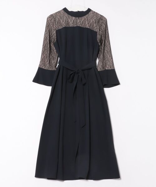 スタンドカラー スリットワンピース+プリーツスカート/セットアップ