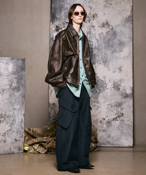 UNISEX》Sheep Leather Single Riders Collared Jacket/シープレザー