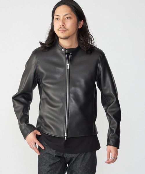 MELINDAGLOSS ブラックラムレザーシングルライダースジャケット｜