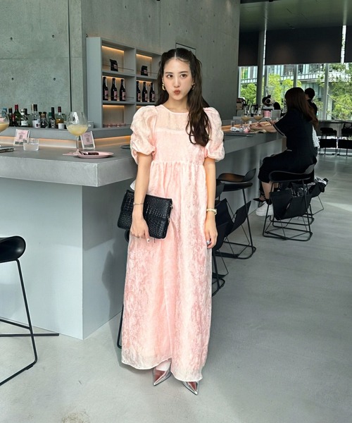 バブルスリーブジャガードドレス / bubble sleeve jacquard dress