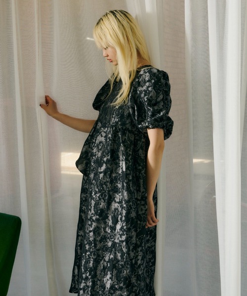 バブルスリーブジャガードドレス / bubble sleeve jacquard dress