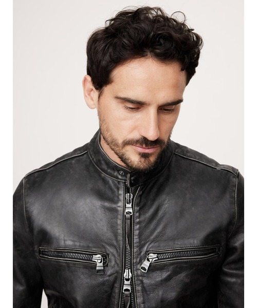 8月末価格❣️ BANANA REPUBLIC ベージュレザーライダースジャケット