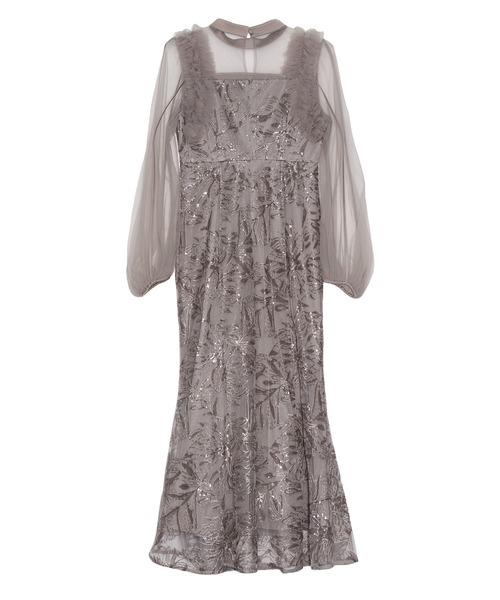 セール】【LEJA】フラワースパンコールチュールフリルロングスリーブ