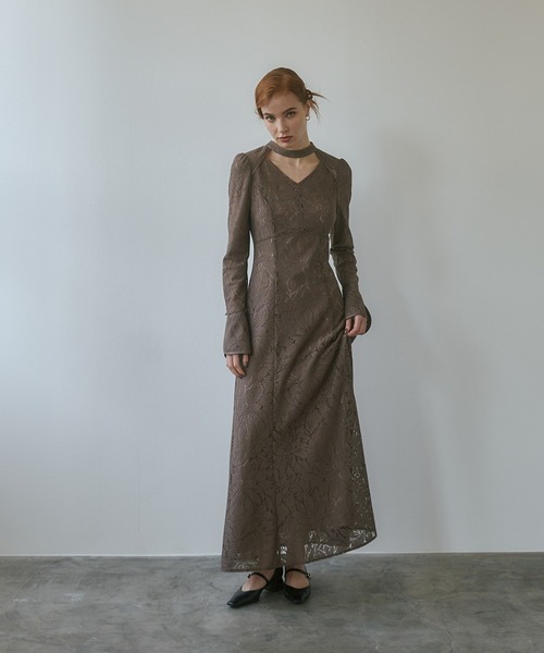 ANDRESD バックオープンジオメトリックドレス ブラウン ANDRESD