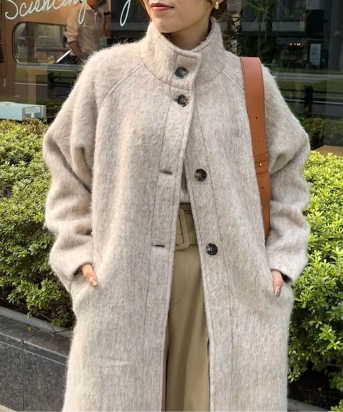 セール】シャギースタンドカラーコート（ステンカラーコート）｜Thevon