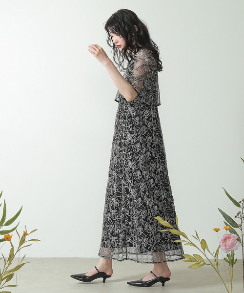 花柄刺繍 レースボレロ キャミワンピース 2点セット パーティー