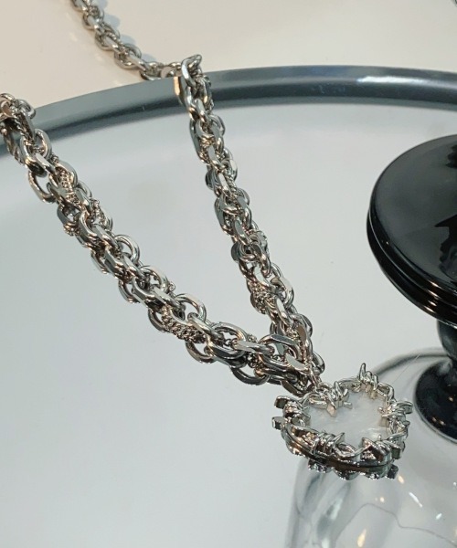 セール】/ 鎖チェーンミックスハート有刺鉄線モチーフネックレス/地雷