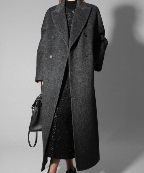 セール】低身長向けサイズありアルパカ混ロング丈ウールコート