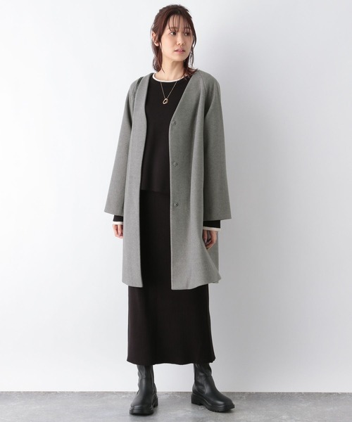 セール】軽やかストレッチノーカラーコート/194249（ノーカラーコート