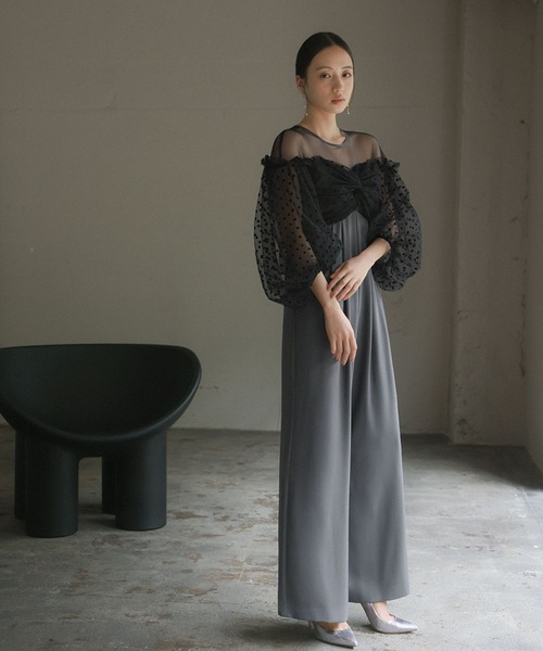 セール】フロッキードットシアーオールインワン 結婚式 パンツドレス