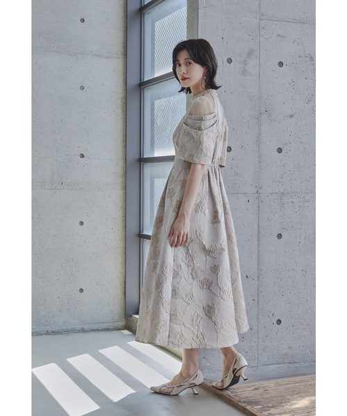 フラワージャガードフレアドレス パーティードレス オケージョンドレス