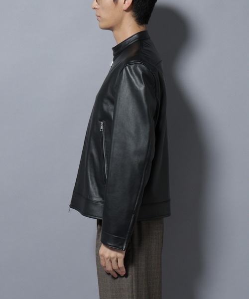 ラムナッパレザーバンドカラーライダースジャケット（ライダース