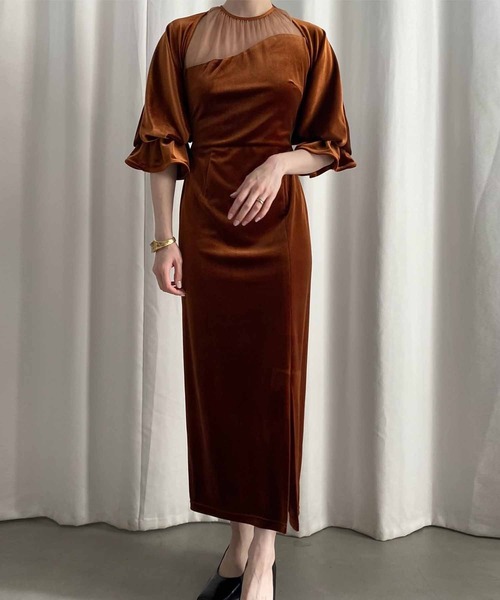 Ameri（アメリ）の「2WAY CURVE VELOURS DRESS（ワンピース）」 - WEAR