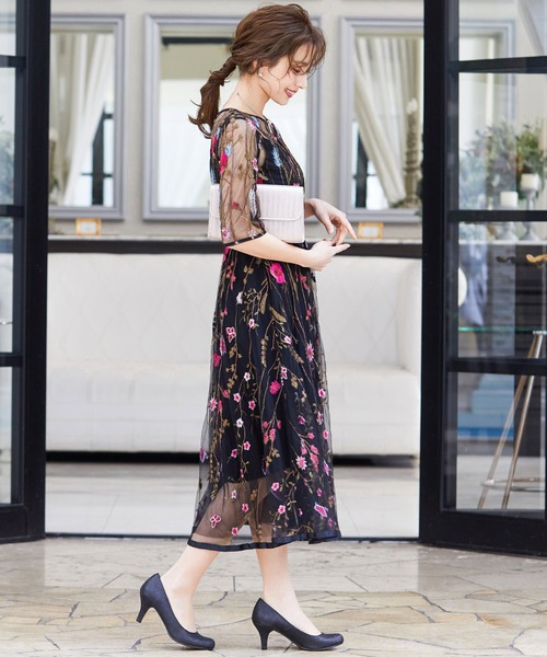 ヴィンテージ風フラワー刺繍結婚式ワンピースドレス（ドレス）｜niana