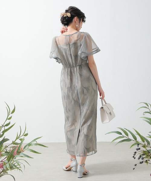 シアー素材 フラワー刺繍 ワンピース ドレス 結婚式 お呼ばれ