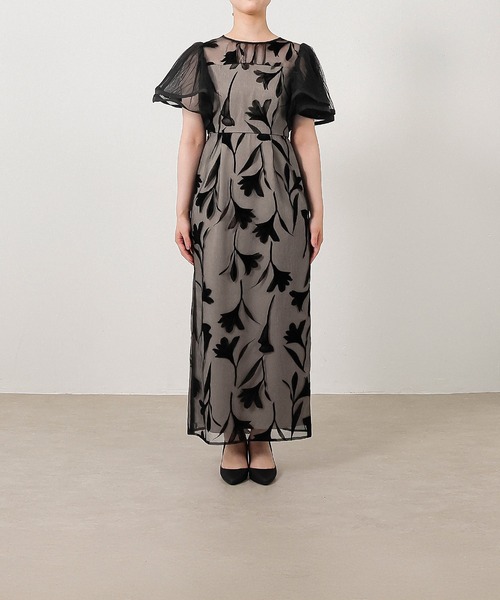 セール】シアー素材 フラワー刺繍 ワンピース ドレス 結婚式 お呼ばれ