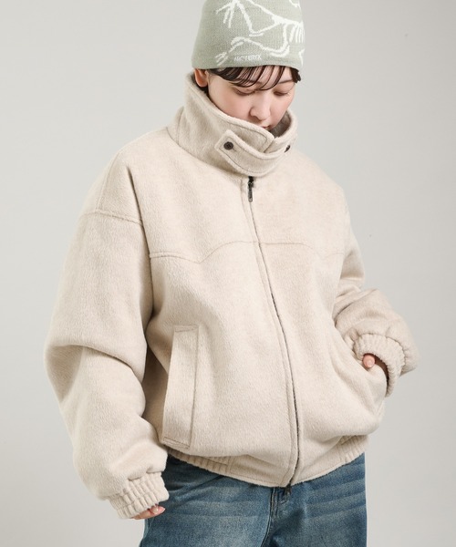 セール】ウール混シャギースタンドネックフライトジャケット（ブルゾン