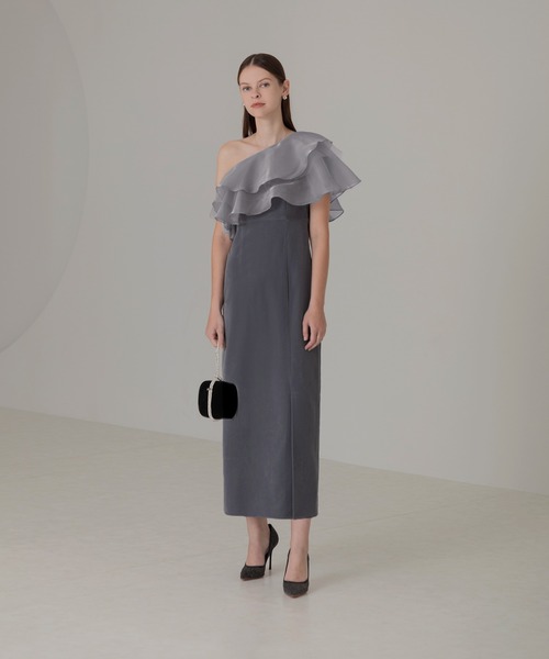 セール】【LEJA】アシンメトリーティアードフリル3WAYベロアIライン