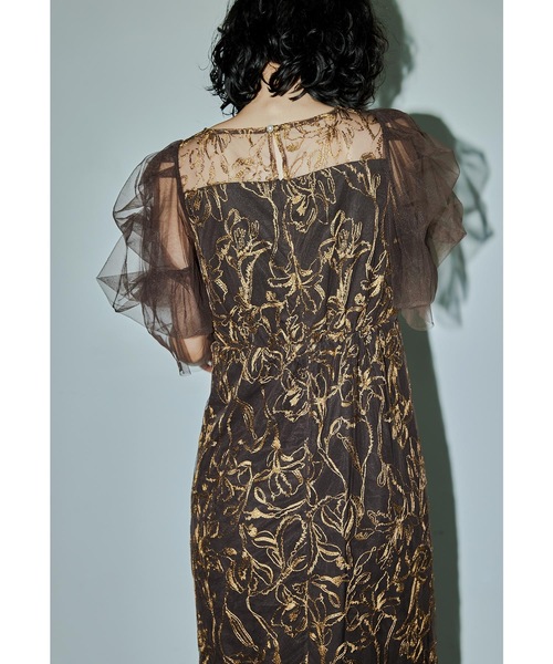 フラフィースリーブペンシルドレス 結婚式 パーティードレス