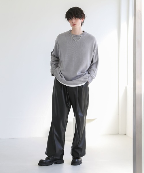 セール】ウォッシャブル5ゲージロングオーバーサイズ クルーネック