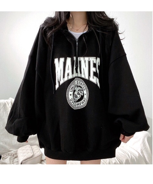 セール】カレッジロゴ風ハーフジップパーカー（パーカー）｜SHEENA