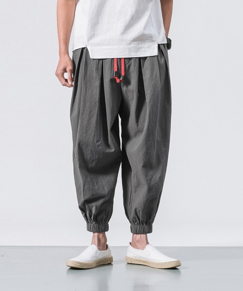 Cloudstyle】メンズ9分丈綿麻無地サルエルパンツ/ コットンリネン