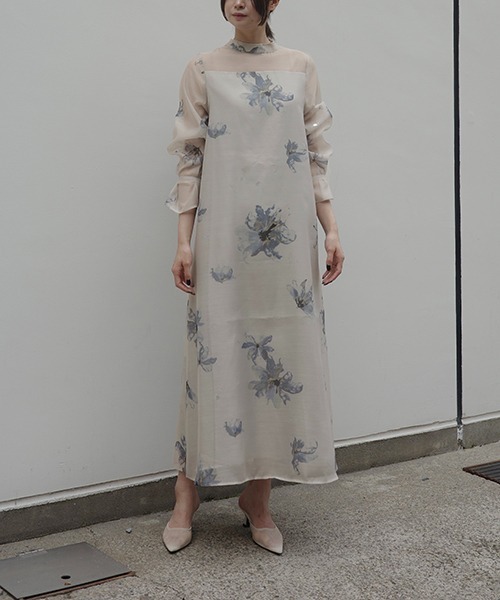 セール】pearl shoulder camisole set original big flower print OP