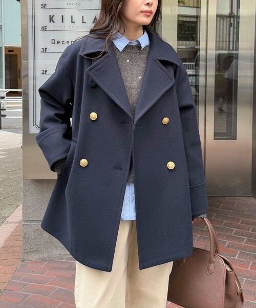 セール】【リバイバル/新色追加】ウール混ミドル丈Pコート（ピーコート