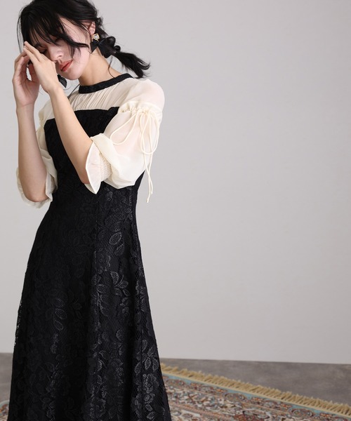 七分袖&ロング パーティードレス ビスチェ風お呼ばれ結婚式フォーマル