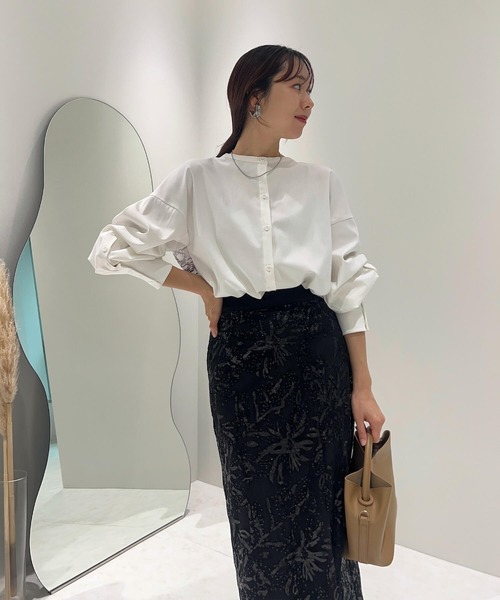 セール】【LEJA】シアーパフスリーブペプラムスパンコール花柄Iライン