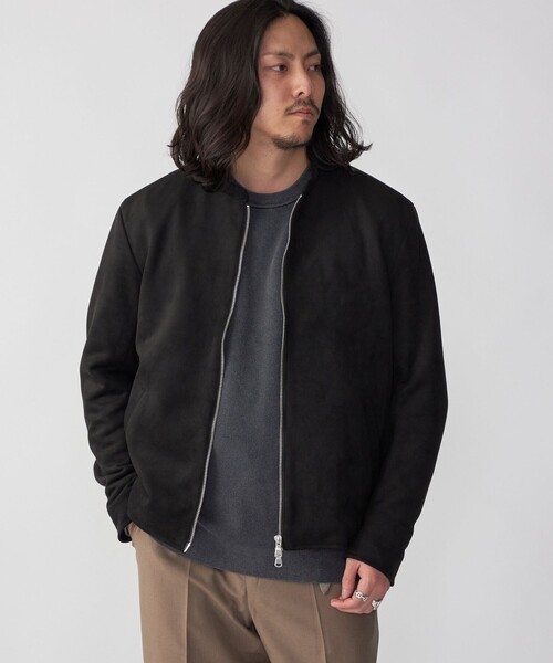 セール】SHIPS: ポリエステル フェイクスエード シングル ライダース