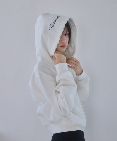 Compact lace zip hoodie / レース付きコンパクトジップフーディー