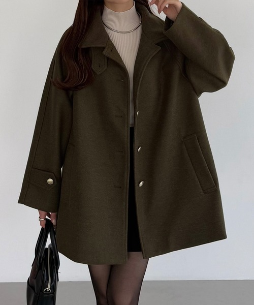 セール】ゴールドボタンミドルコート（ステンカラーコート
