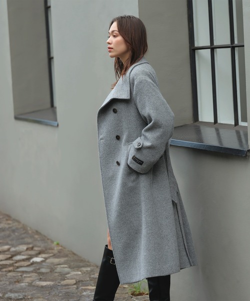 セール】尾州シャギースタンドカラーロングコート/静電気防止・WEB限定