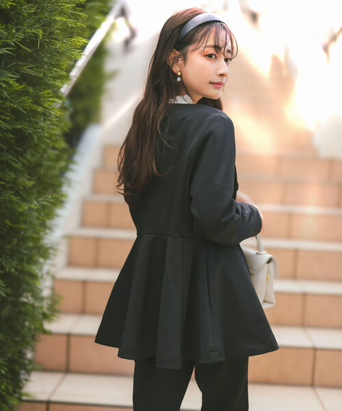 セレモニー ] [ 低身長向けサイズ ] ペプラムジャケット×パンツ