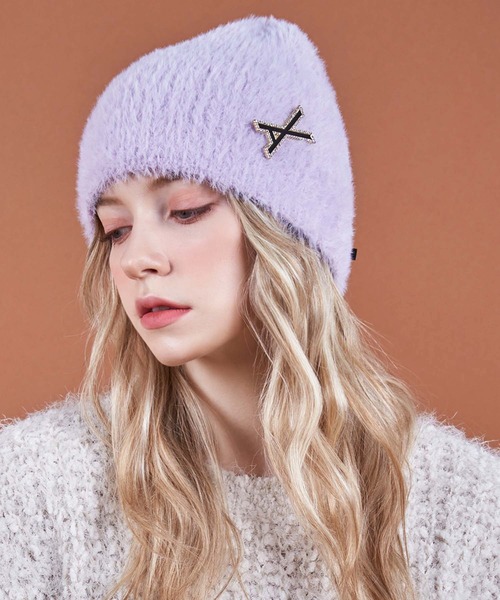 セール】VARZARブローチソフトアンゴラビーニー（ニットキャップ