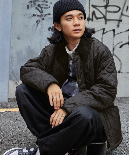 retock's】襟コーデュロイ ビッグシルエット 撥水ナイロンキルティング