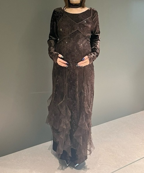 スパークルレースベロアドレス / sparkle lace velour dress（ドレス