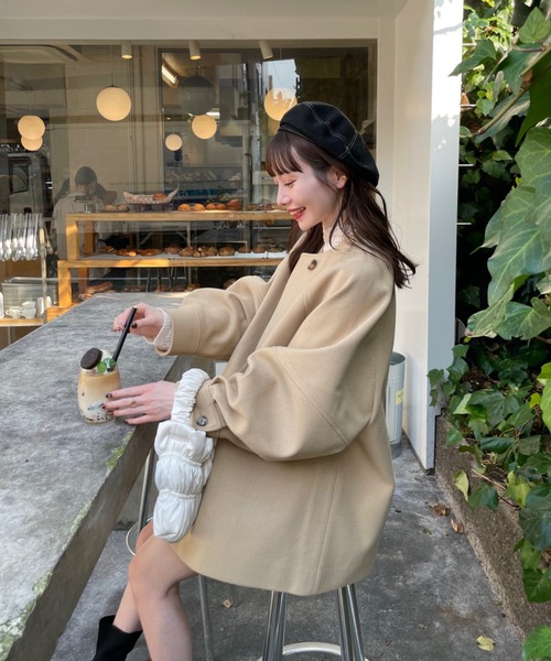 hinari】 ウェーブデザインミドルコート ブラウン FREEサイズ ウェーブ