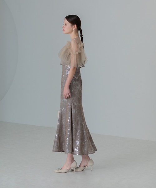 セール】【LEJA】チュールフリルボレロペイントマーメイドドレス