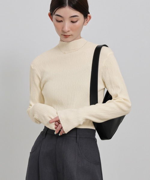 セール】【6色展開】ニュアンスリブプチハイネックトップス（Tシャツ