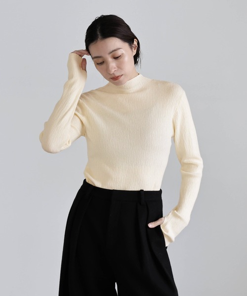 セール】【6色展開】ニュアンスリブプチハイネックトップス（Tシャツ