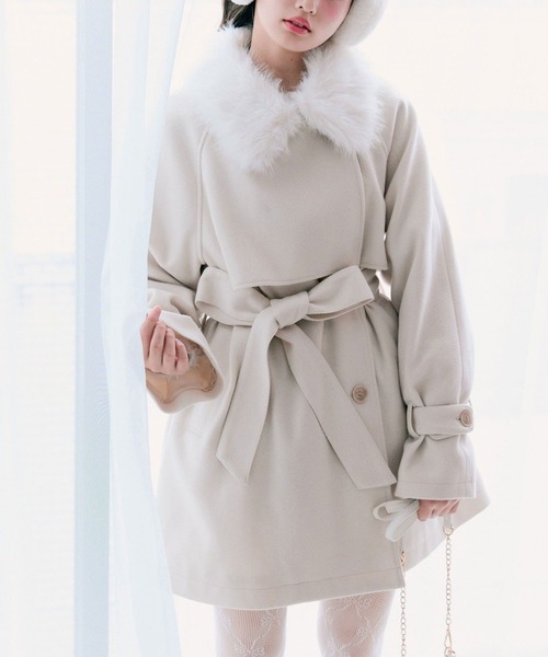 セール】【3WAY】ファーティペットミドル丈コート（ステンカラーコート