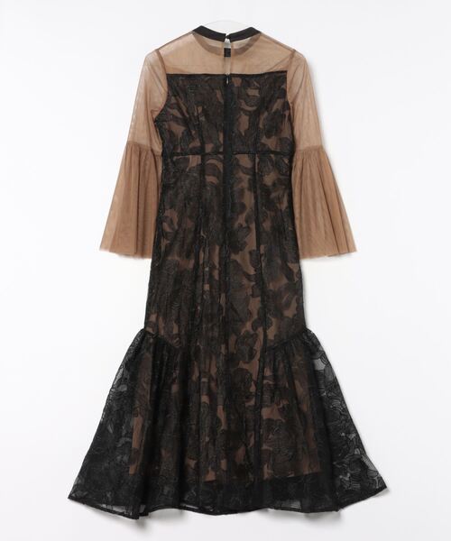 LEJA】シアー刺繍レース透け感プリーツスリーブ お呼ばれドレス（S