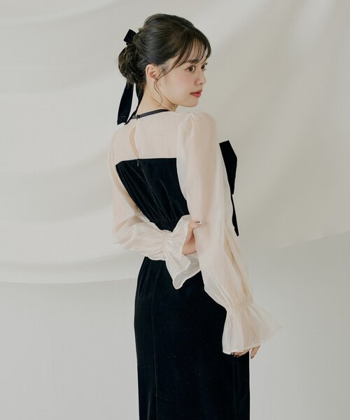 SALON by Chico】配色シアーリボンベロアワンピース/オケージョン