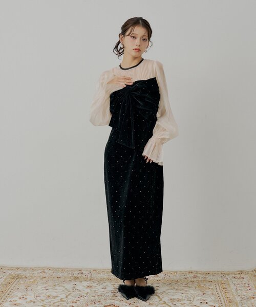 SALON by Chico】配色シアーリボンベロアワンピース/オケージョン