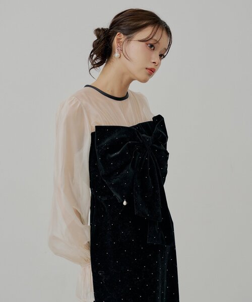 SALON by Chico】配色シアーリボンベロアワンピース/オケージョン