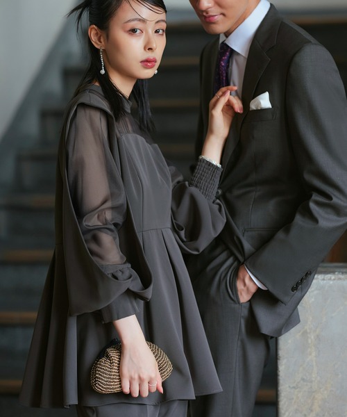 オケージョンドレス 結婚式 ｜ スリットスリーブペプラムトップス